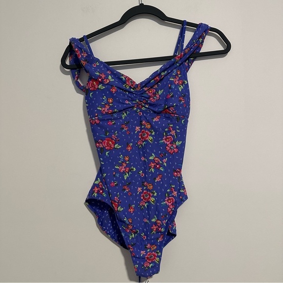 Vera Bradley blue floral off shoulder one piece swimsuit modest full coverage - Picture 1 of 9